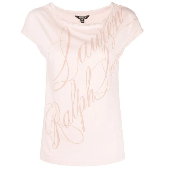 NWT Lauren Ralph Lauren Script-Logo Cotton-Blend T-Shi Pale Pink L - Picture 1 of 6
